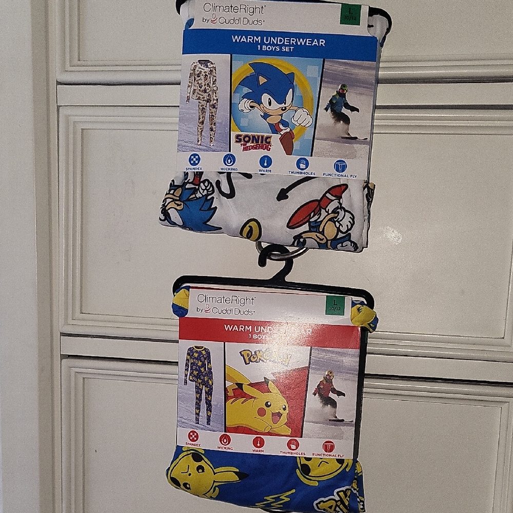 Pokemon And Sonic Cuddl Duds Sets  2 Sets Nwt 10/12 L